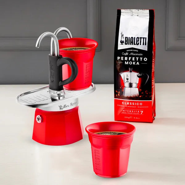Bialetti Mini Express Red – 2 Cup (60 ml) with Bicchierini Cups