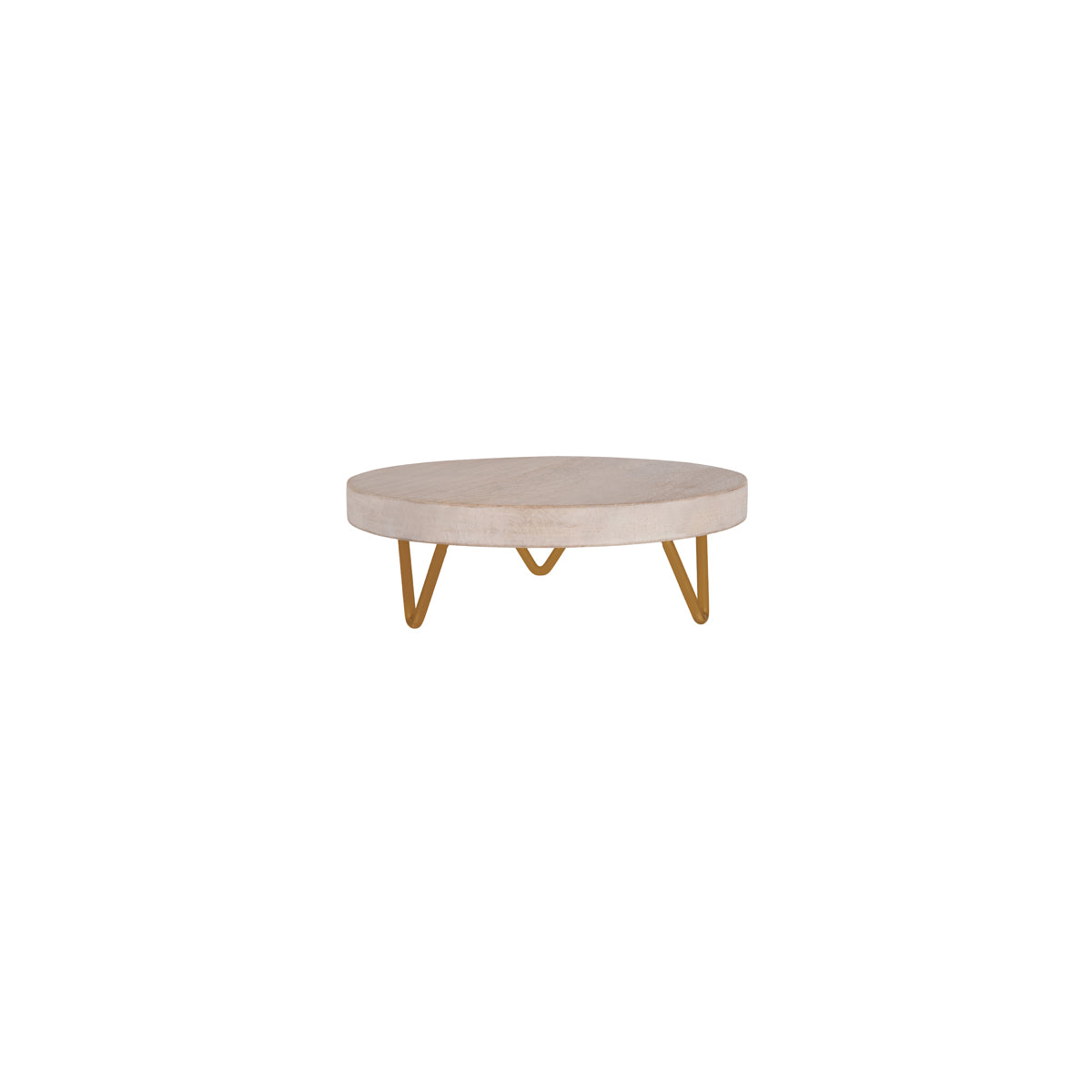 Chef Inox Serve Whitewash Mango Wood Round Display Stand Metal Legs 254x90mm