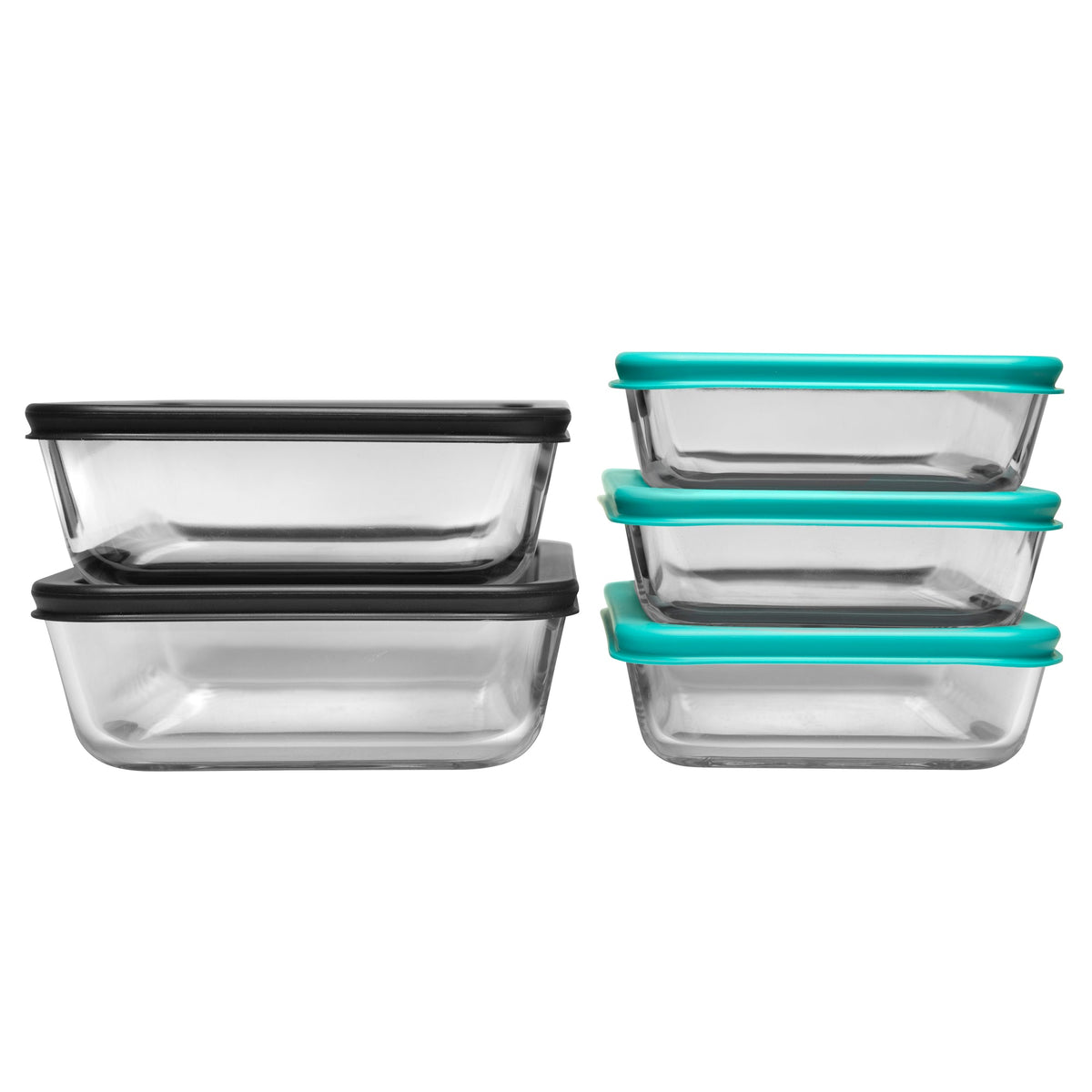 Pyrex Simply Store Glass Rectangle Container 5 Piece Set Coloured Lids