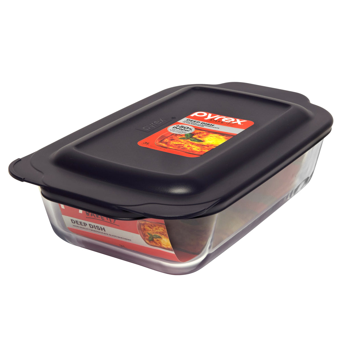 Pyrex Deep Rectangle Baking Dish with Navy Blue Lid (3L)