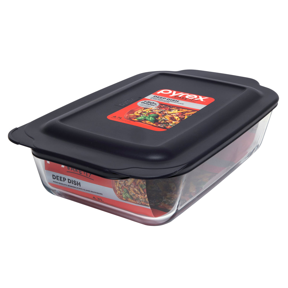 Pyrex Deep Rectangle Baking Dish with Navy Blue Lid (4.7L)