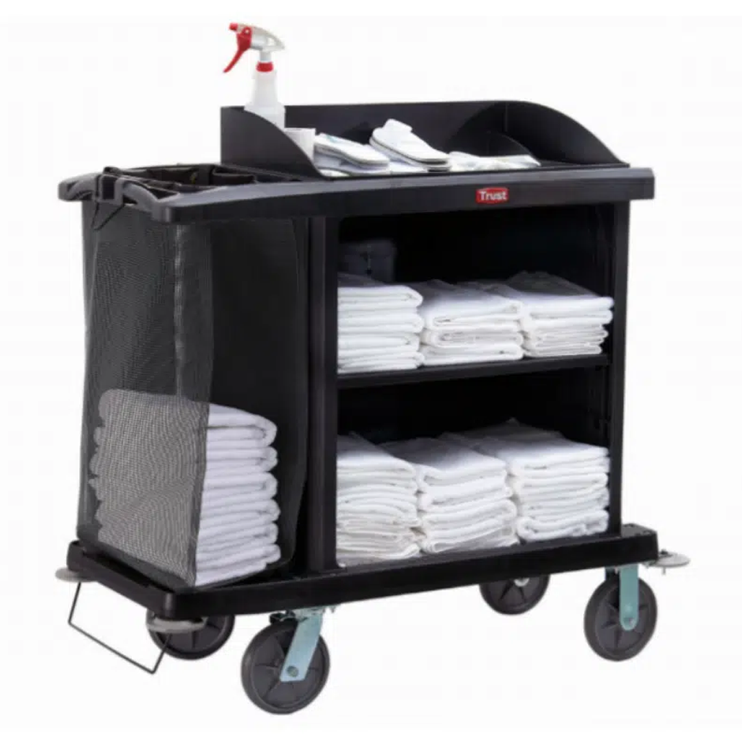 Trust Commercial Grandmaid Fine Housekeeping Cart with Linen Bag Black (5031)