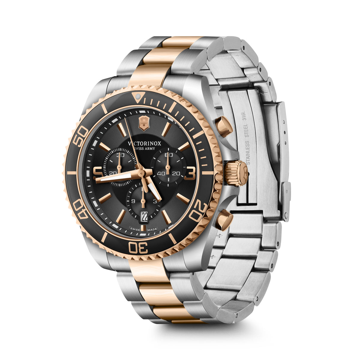 Victorinox Maverick Chronograph 5N Two Tone Black Dial on 5N Two Tone Bracelet