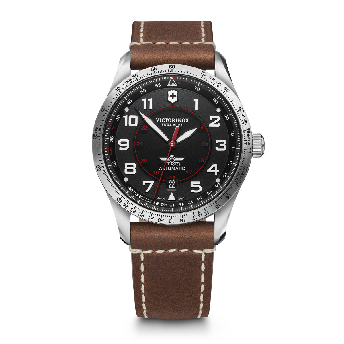Victorinox Airboss Mechanical Black Dial on Brown Leather Strap