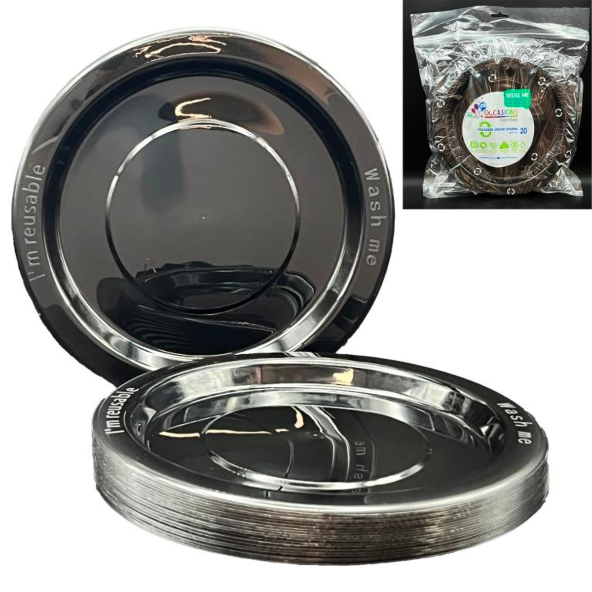Occasions Black Dinner Plate (20 Pack)