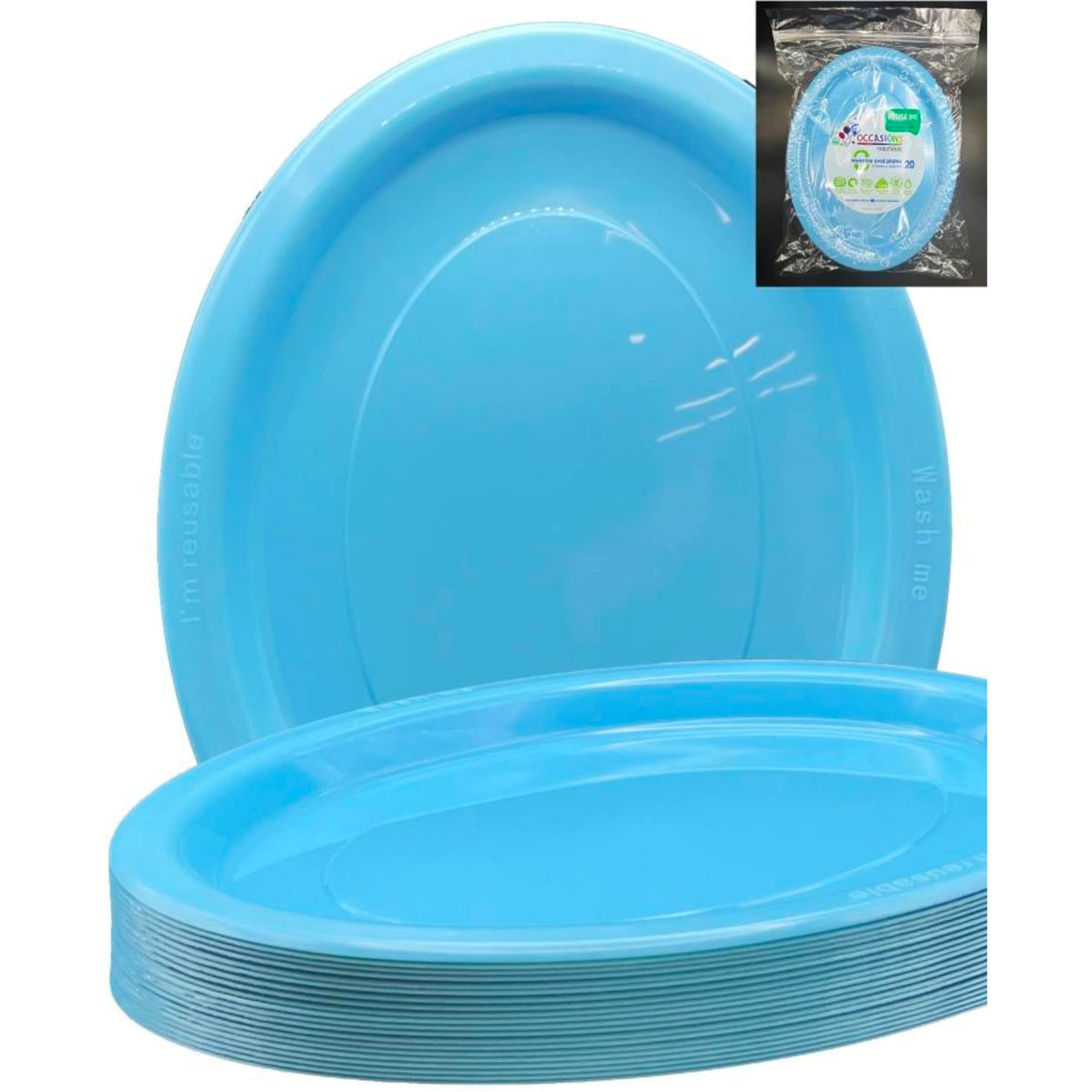 Occasions Light Blue Oval Plate 315x245mm (20 Pack)