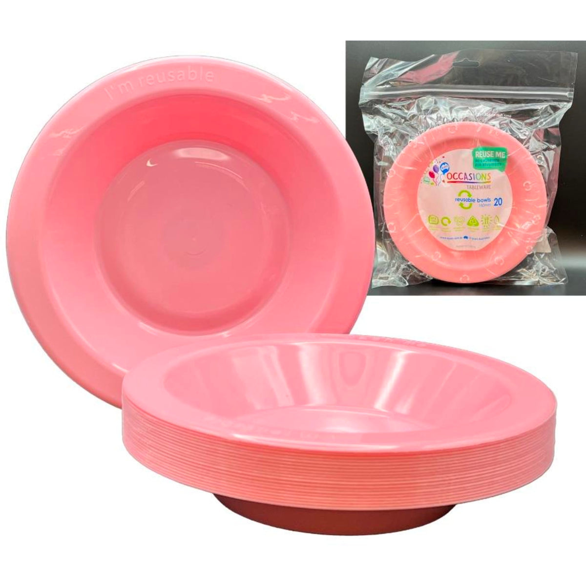 Occasions Light Pink Bowl 180mm (20 Pack)