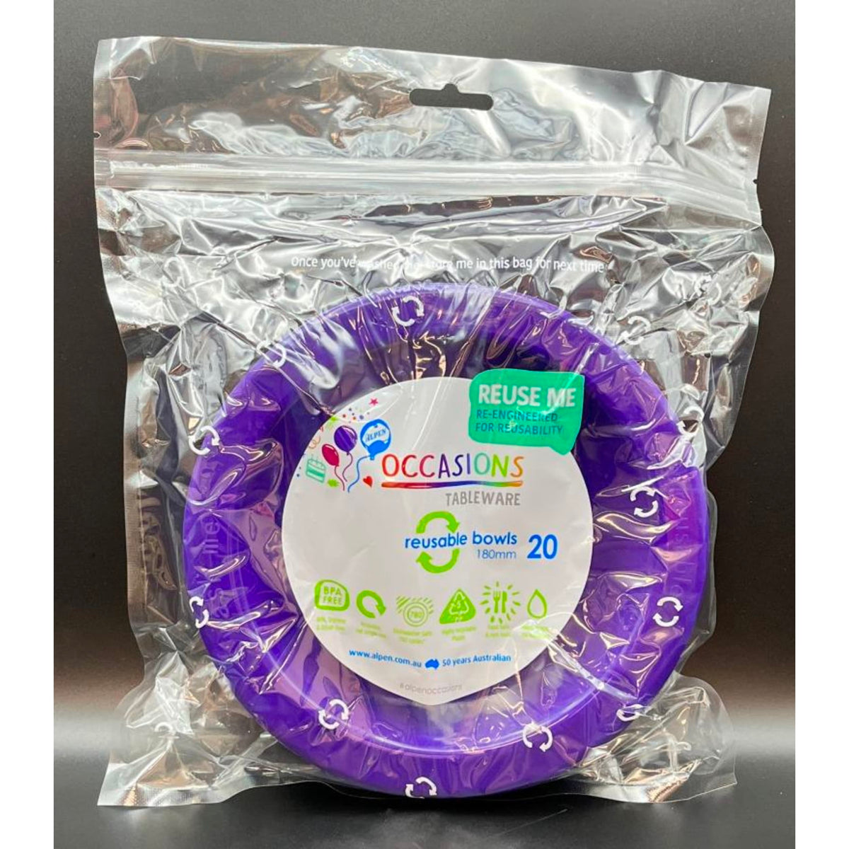 Occasions Purple Bowl 180mm (20 Pack)