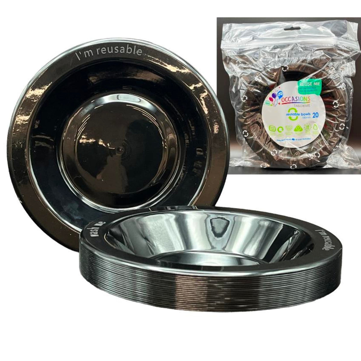 Occasions Black Bowl 180mm (20 Pack)