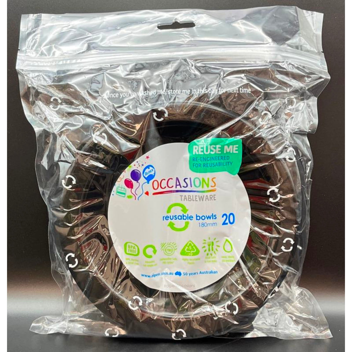 Occasions Black Bowl 180mm (20 Pack)