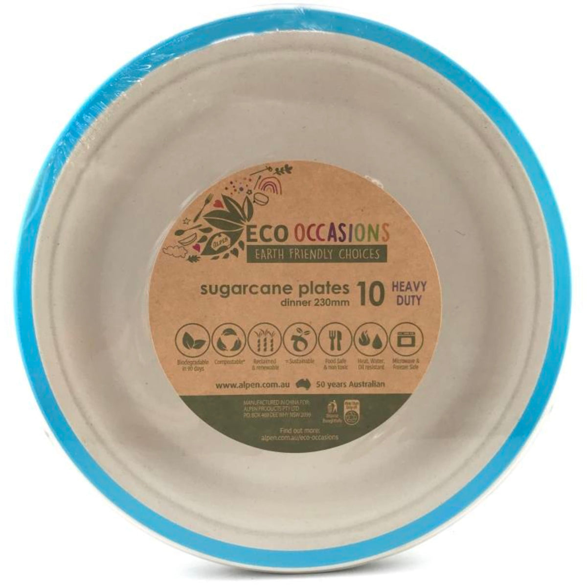 Eco Collection Sugarcane Dinner Plates 230mm Light Blue (10 Pack)