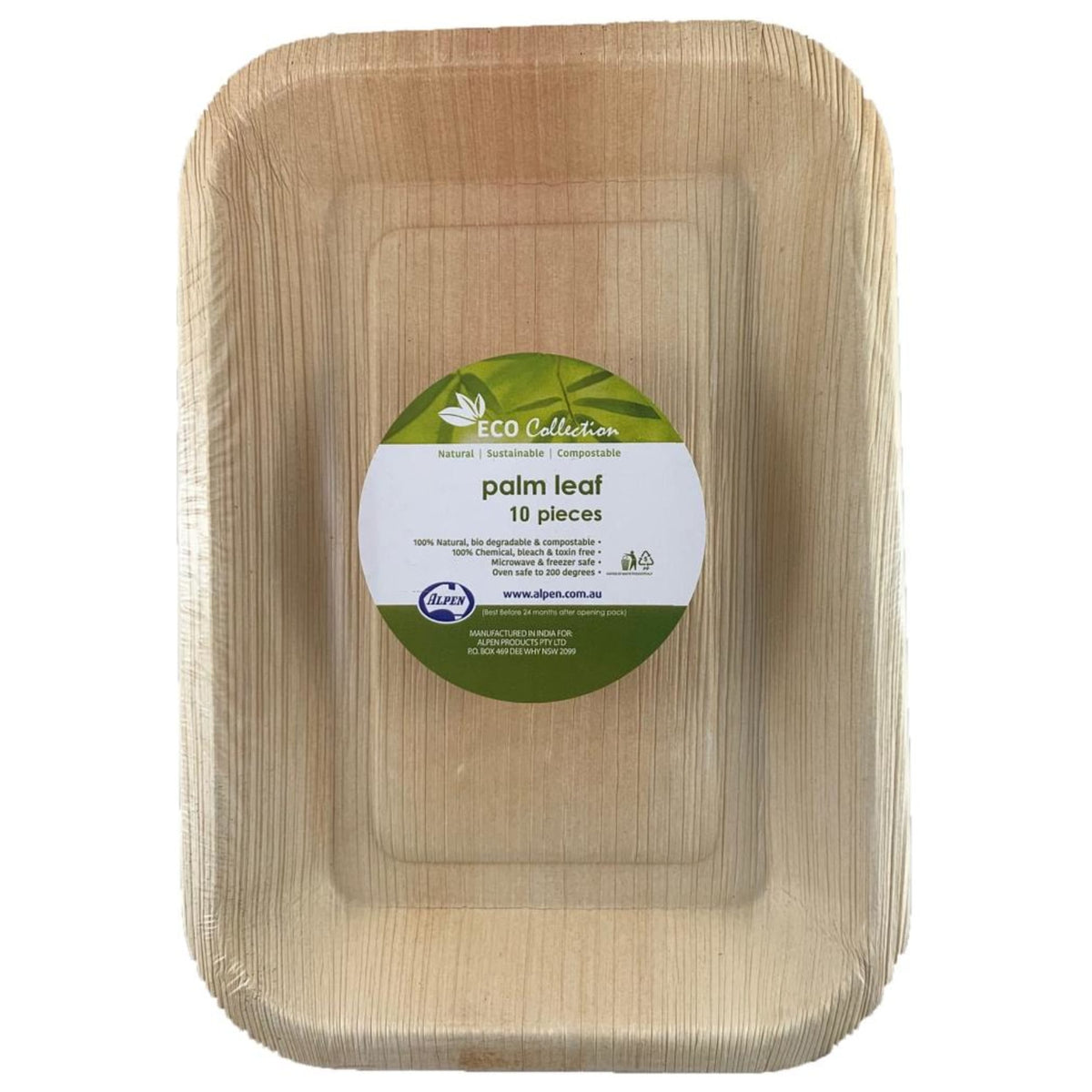 Eco Collection Palm Leaf Rectangle Plate 9x6.5inch 230x155x35mm (10 Pack)