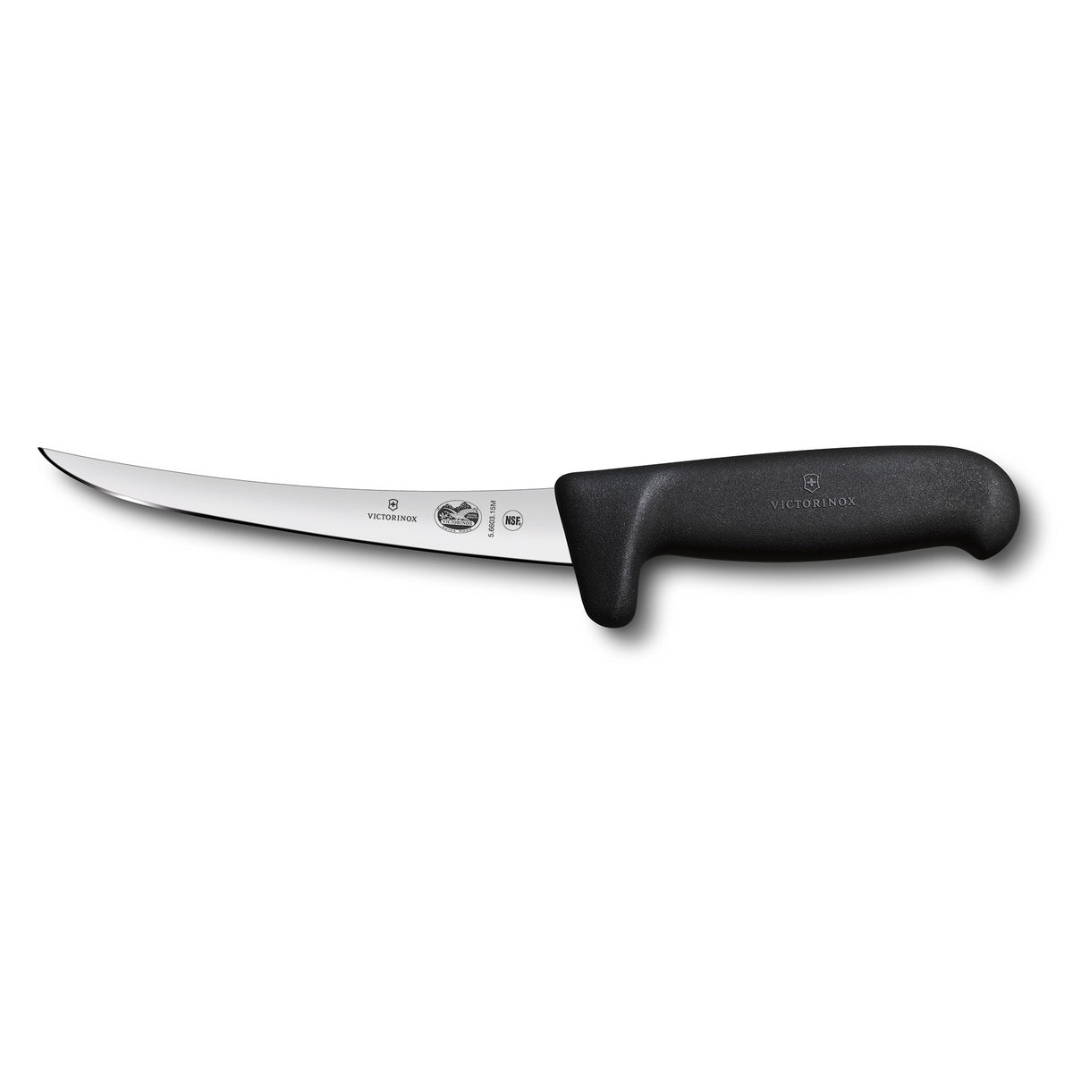 Victorinox Fibrox Boning Knife Curved Narrow Blade Safety Grip 15cm (Black)