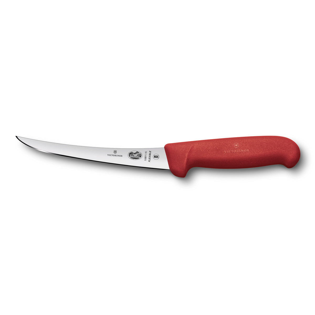 Victorinox Fibrox Boning Knife Curved Narrow Flexible Blade 12cm (Red)