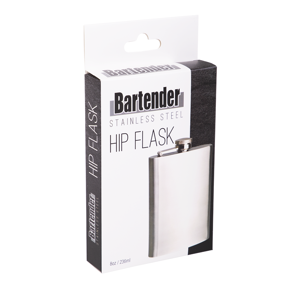 Bartender Stainless Steel Hip Flask 8oz/236ml - Satin