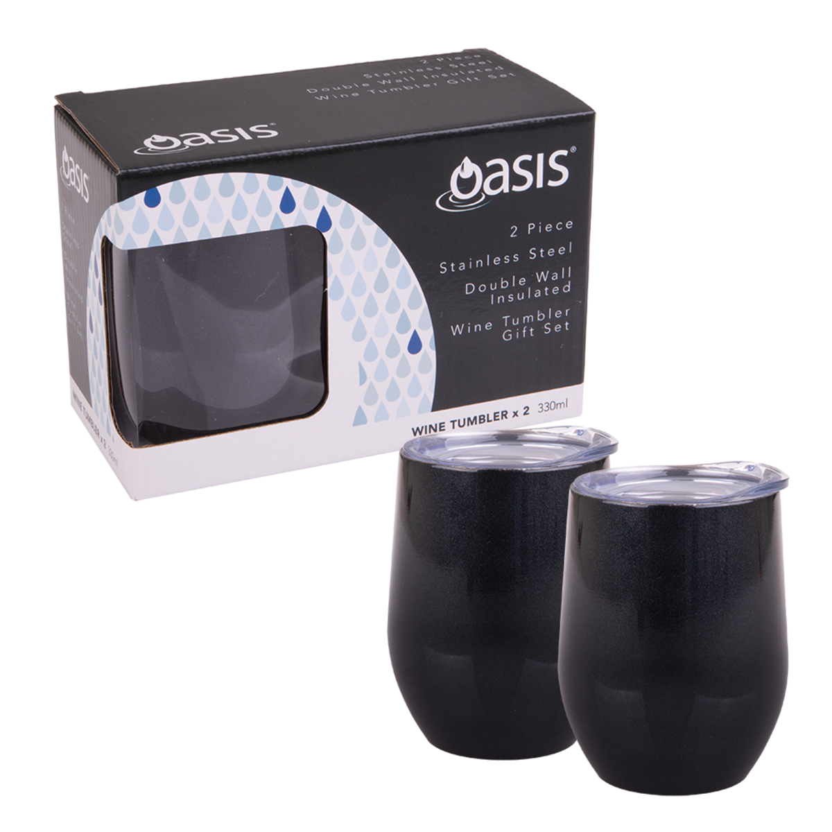 Oasis 2 Piece Double Wall Insulated Wine Tumbler Gift Set 330ml - Midnight