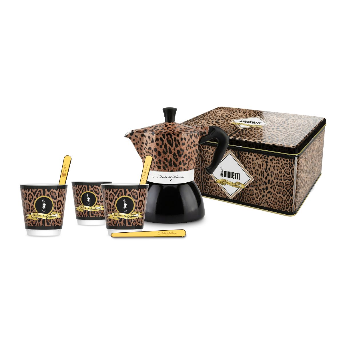 Bialetti x Dolce & Gabbana Leopardo Moka Induction 4 Cup (180 ml) Stovetop Coffee Maker & Espresso Cup Gift Set