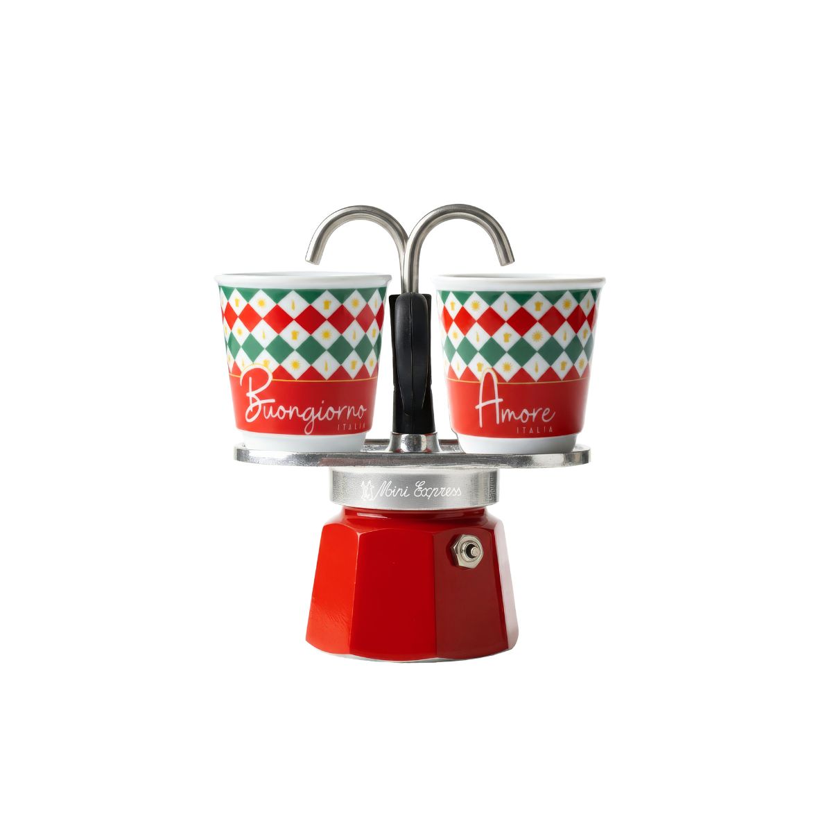 Bialetti Italia Mini Express 2 Cup (90 ml) Stovetop Coffee Maker with 2 Espresso Glasses