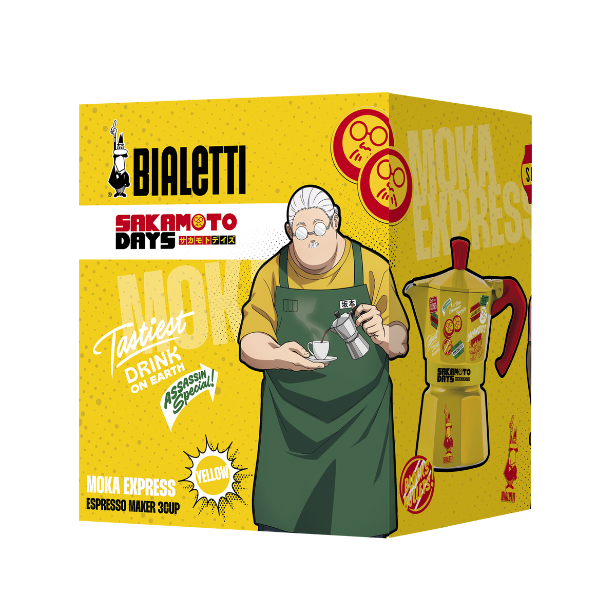 Bialetti Sakamoto Days Moka Express – 3 Cup (130 ml) Yellow Stovetop Coffee Maker