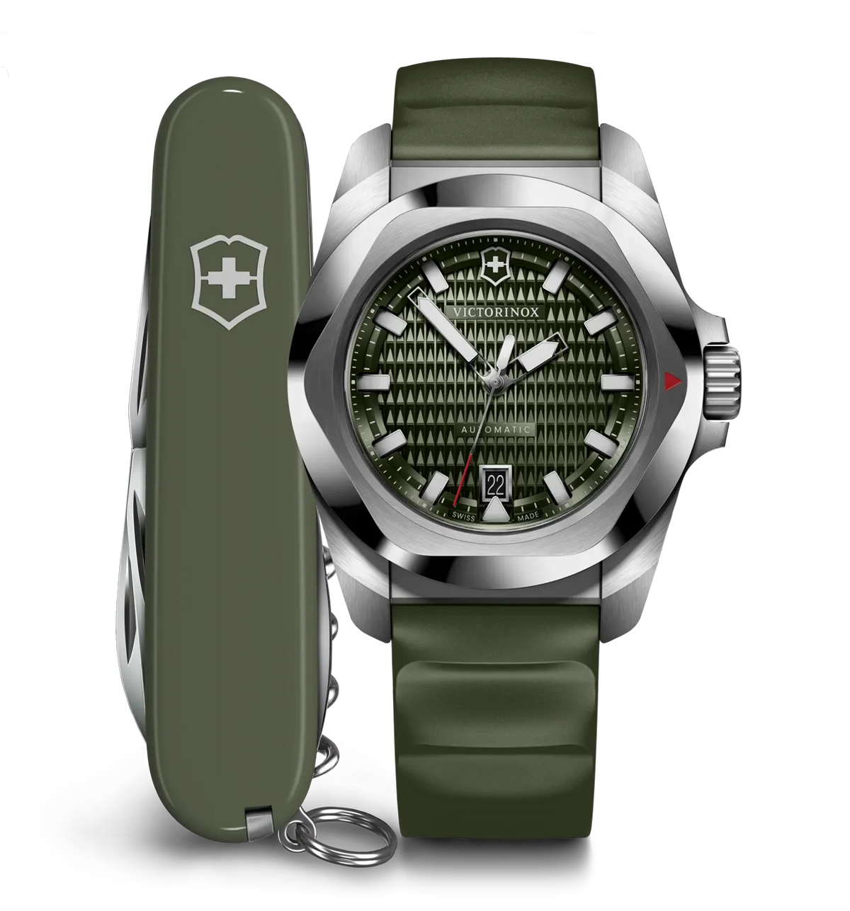 Victorinox I.N.O.X. Automatic 41mm Green Dial on Green Rubber Strap with Swiss Army Knife
