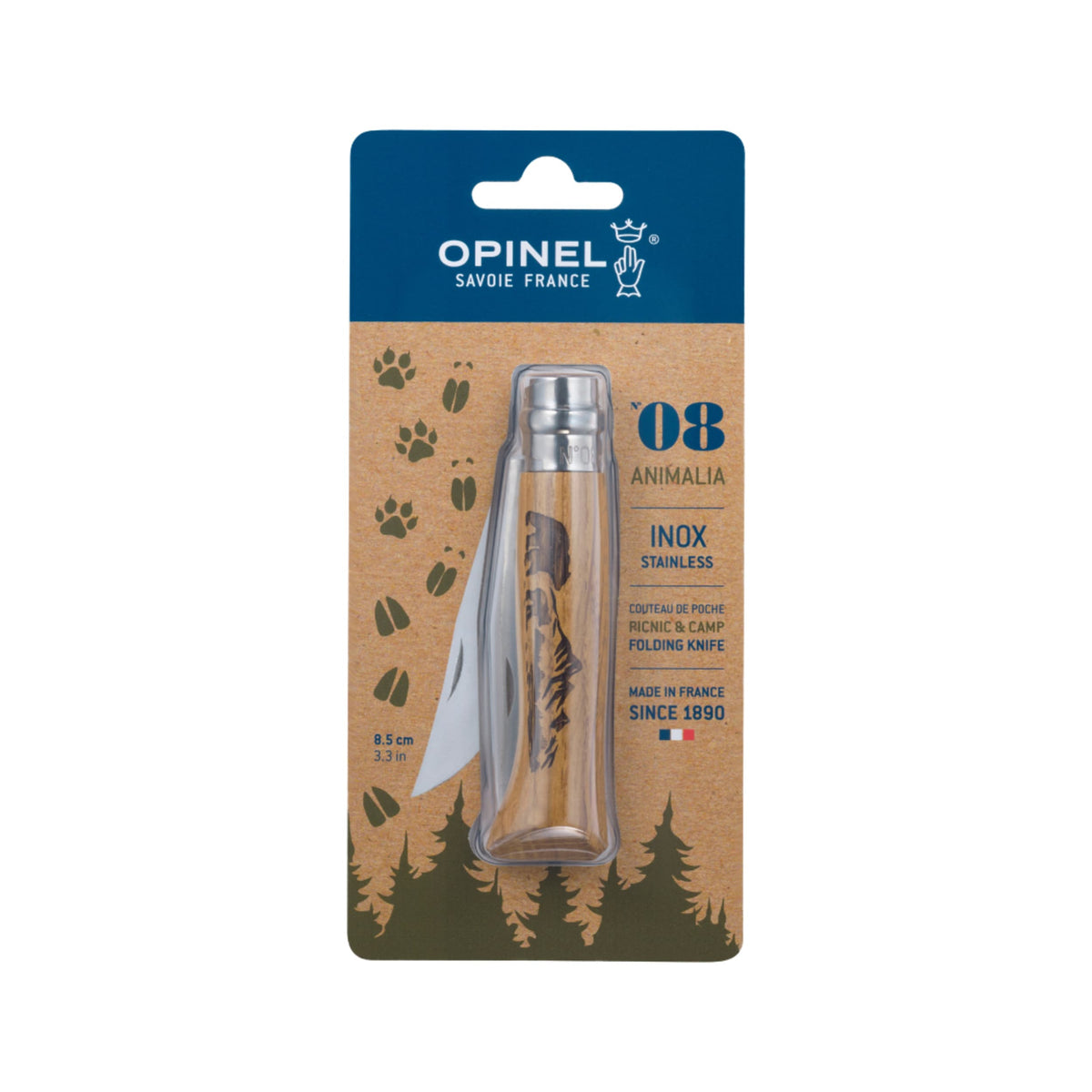 Opinel Animalia No.08 Engraved Oak Folding Knife Bear (Loose)