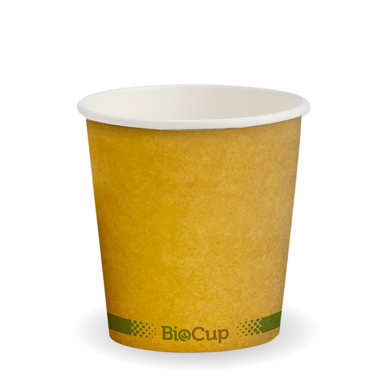 BioPak 120ml / 4oz (63mm) Kraft Green Line Single Wall BioCup (Carton of 2000)