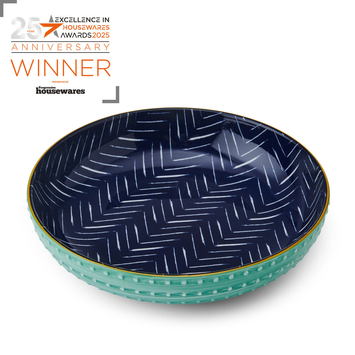Mikasa Glazed Stoneware Coupe Bowl 21cm (Indigo Chevron)