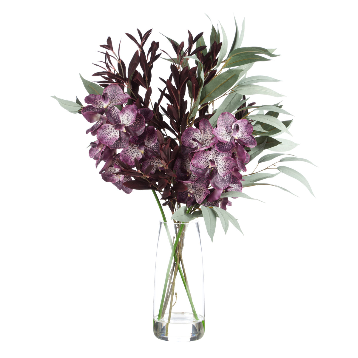 Rogue Vanda Orchid Astilbe Spray Mix - Alana Vase Burgundy & Green