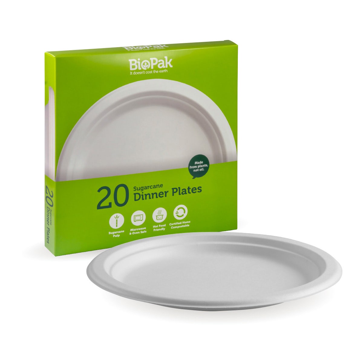 BioPak 20 Pack - 23cm / 9" White BioPlates (Carton of 140)
