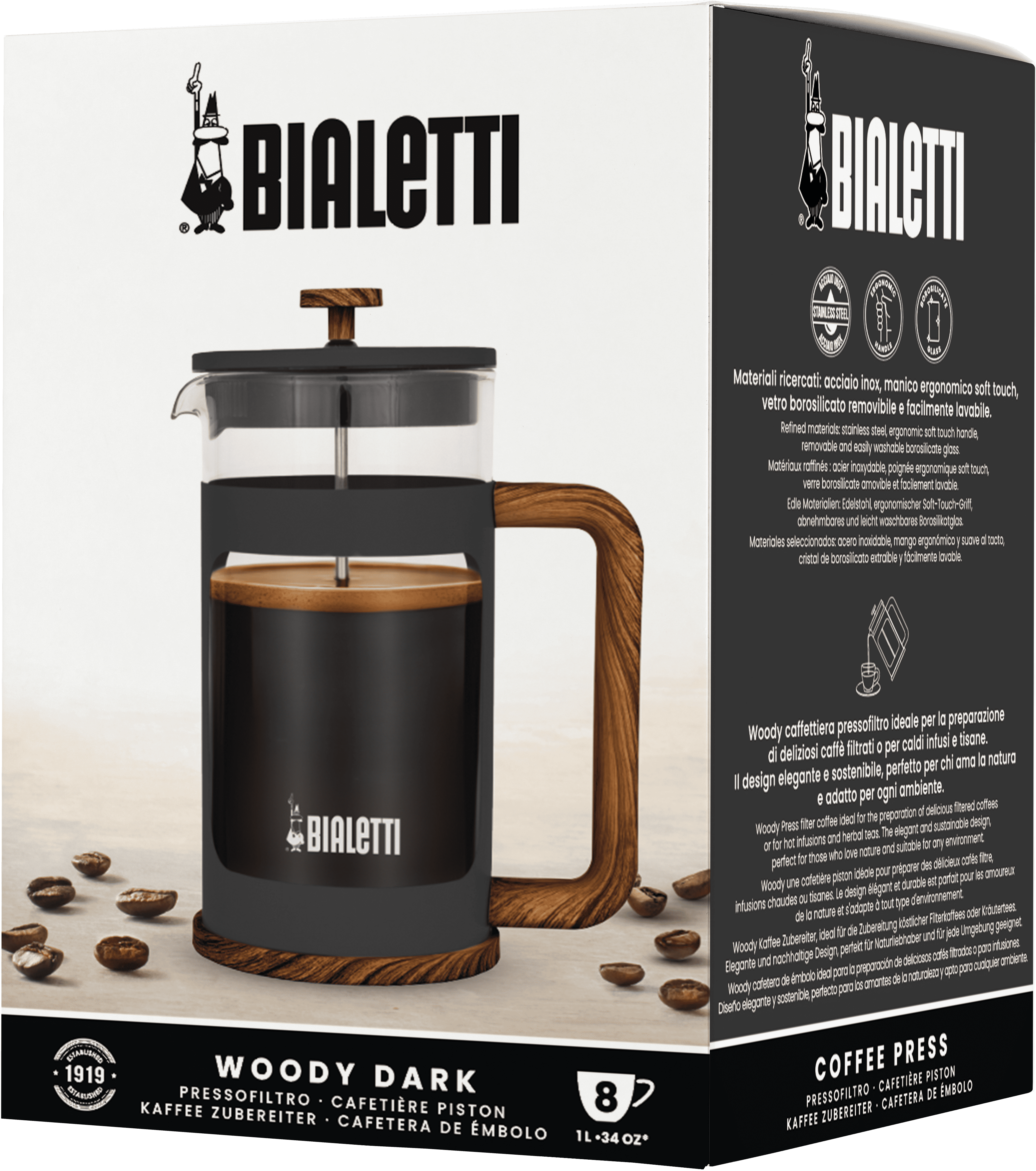 Bialetti Woody Coffee Press – Black – 1 L
