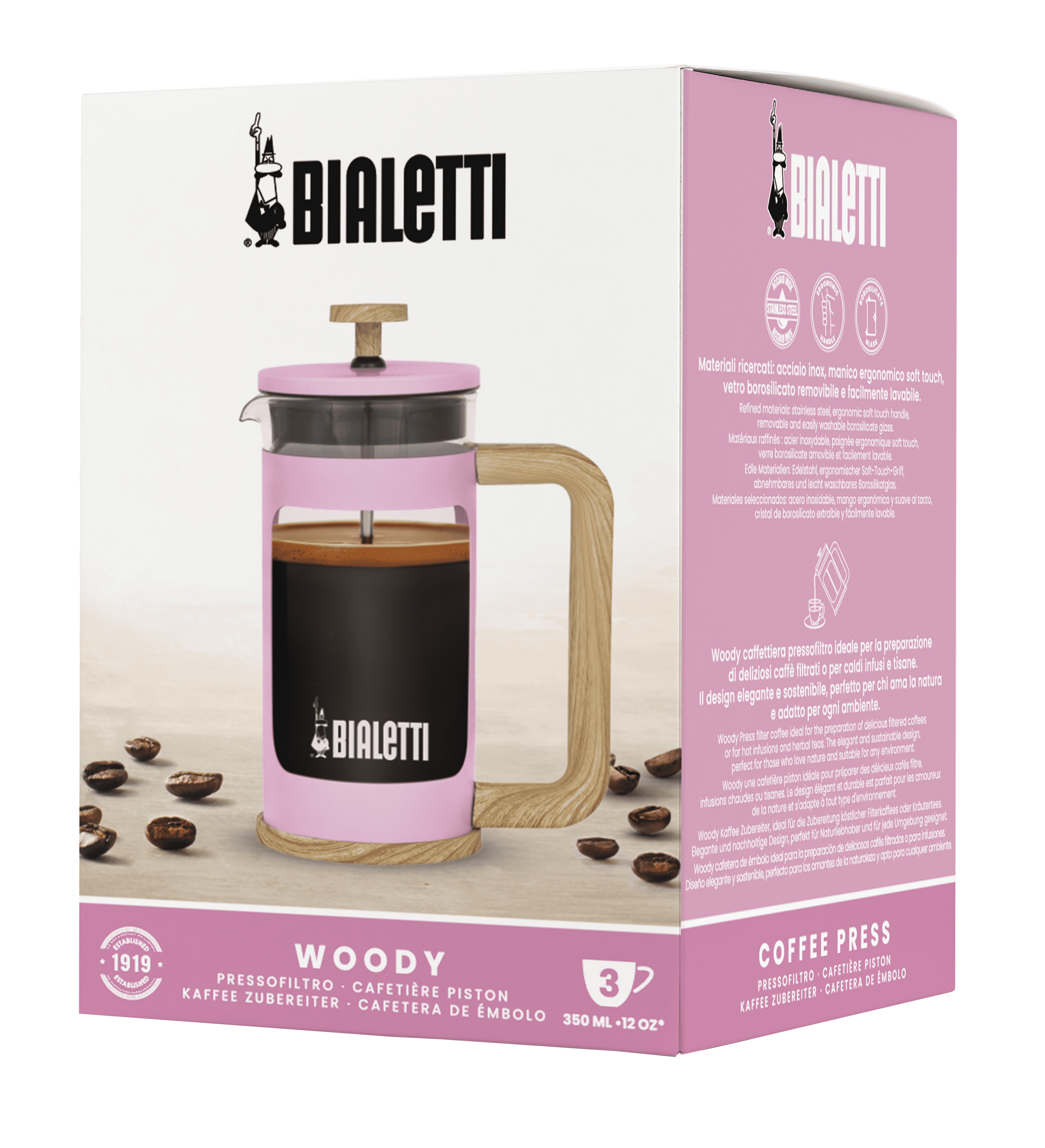 Bialetti Woody Coffee Press – Pink – 350 ml