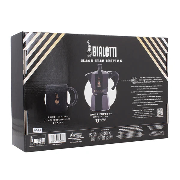 Bialetti Moka Express – 6 Cup (270 ml) Black + 2 Mugs Gift Set