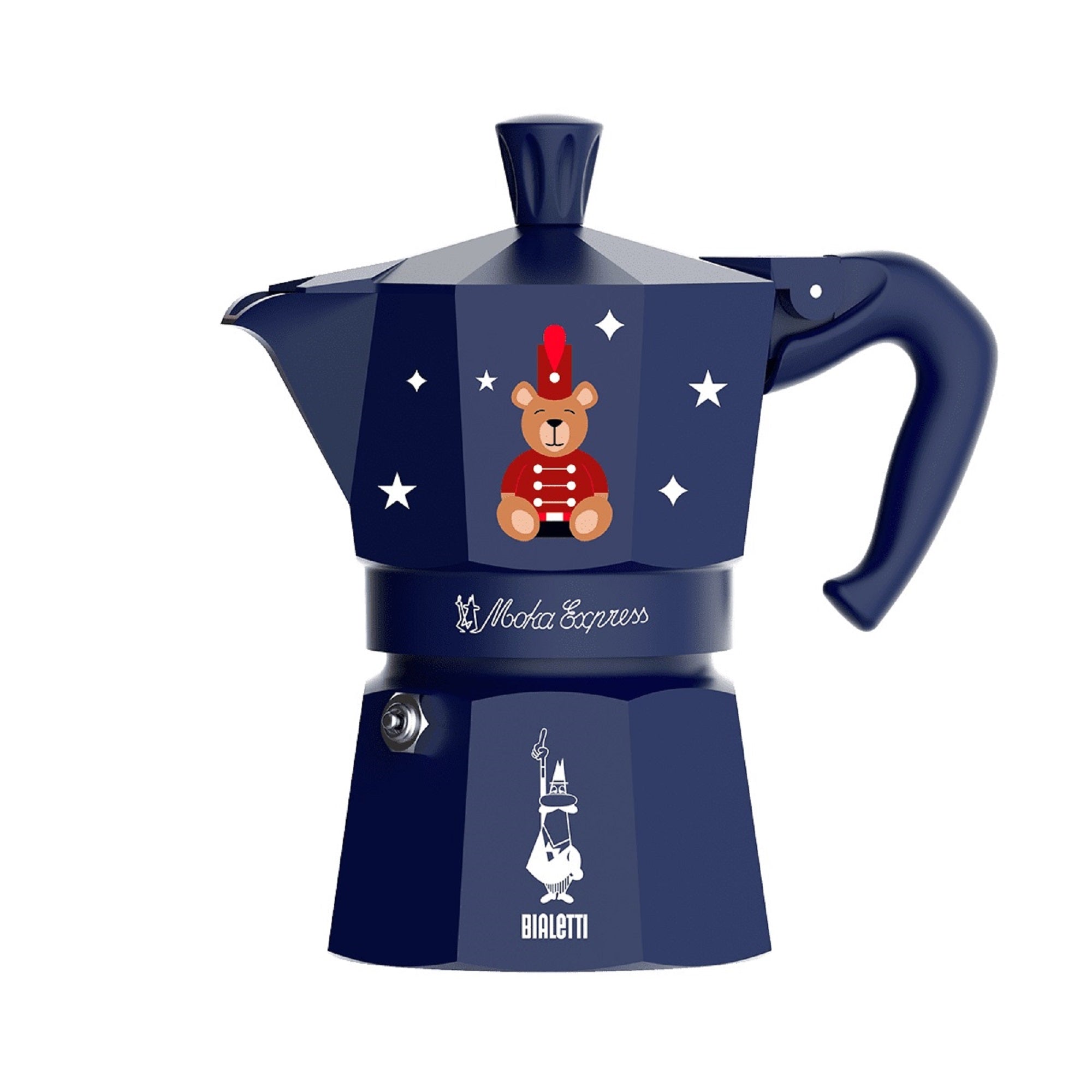 Bialetti Magico Ricordo Moka Express – 3 Cup (130 ml) Teddy Bear Blue Stovetop Coffee Maker