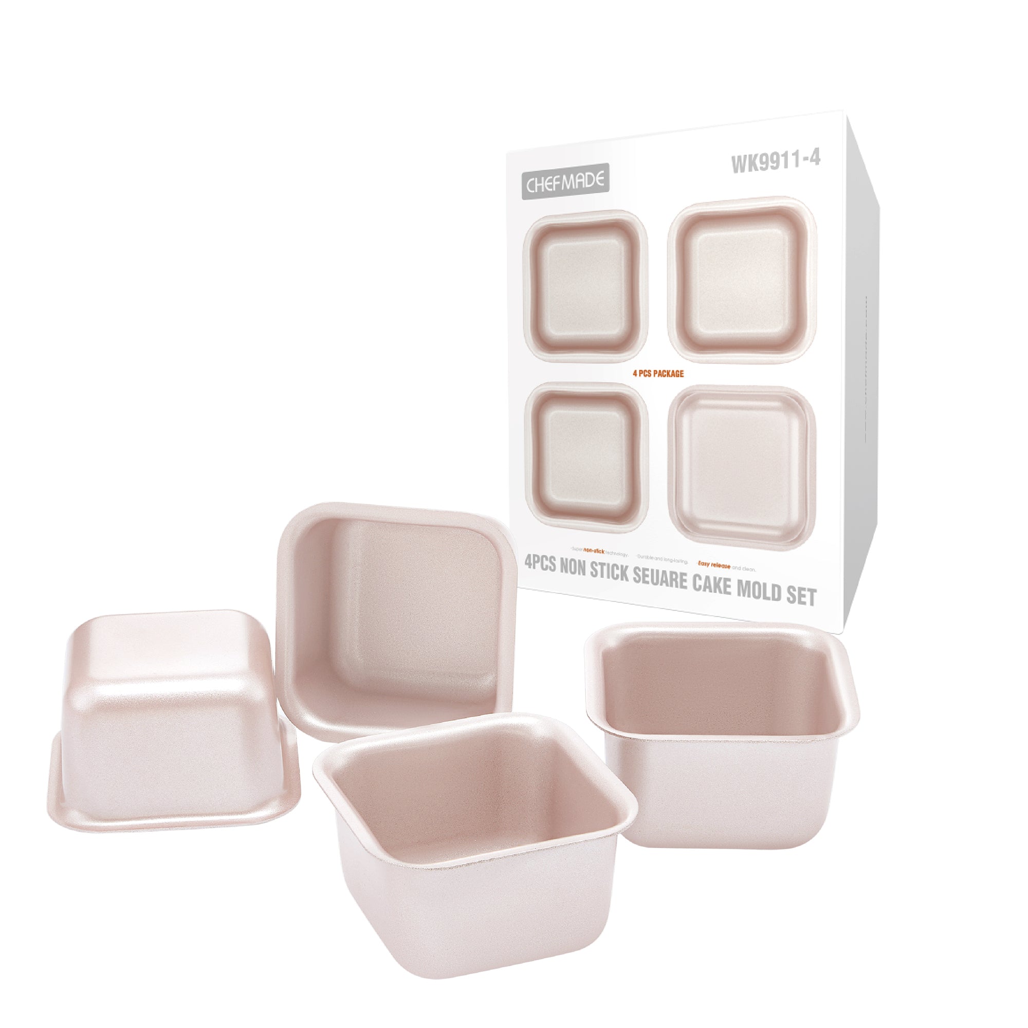 CHEFMADE Mini Square Cake Pan 7cm Set of 4 (WK9911-4)