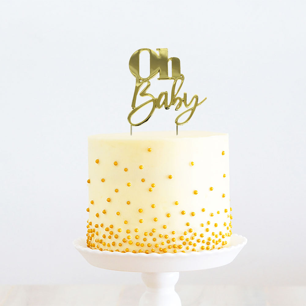 Cake & Candle Metal Cake Topper Oh Baby Gold