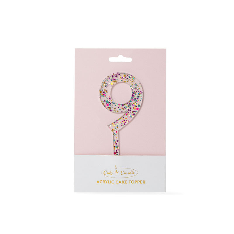 Cake & Candle Glitter Number 9 Cake Topper Rainbow