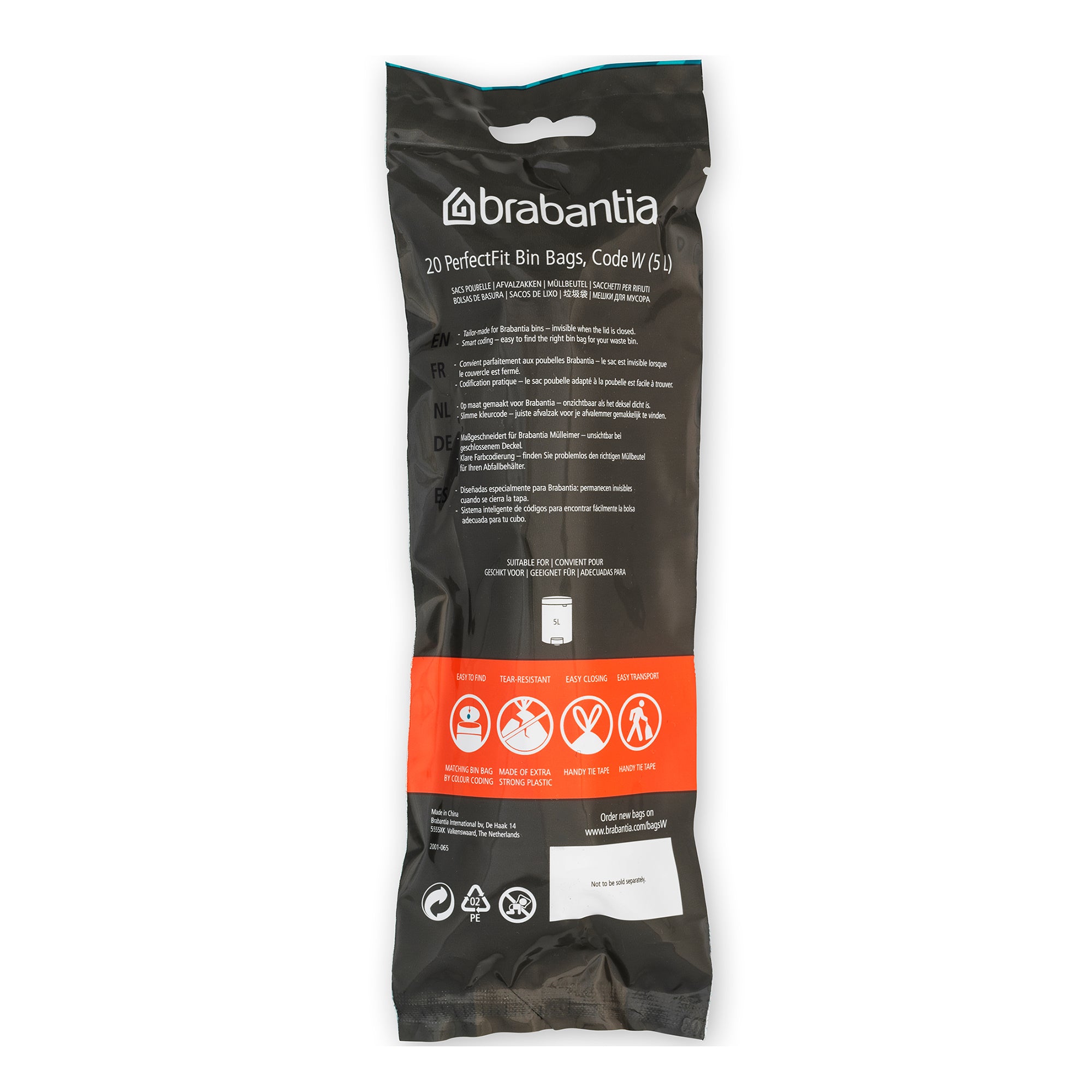 Brabantia Bin Liner Code W (5 Litre nICON) 20 Bags/Roll