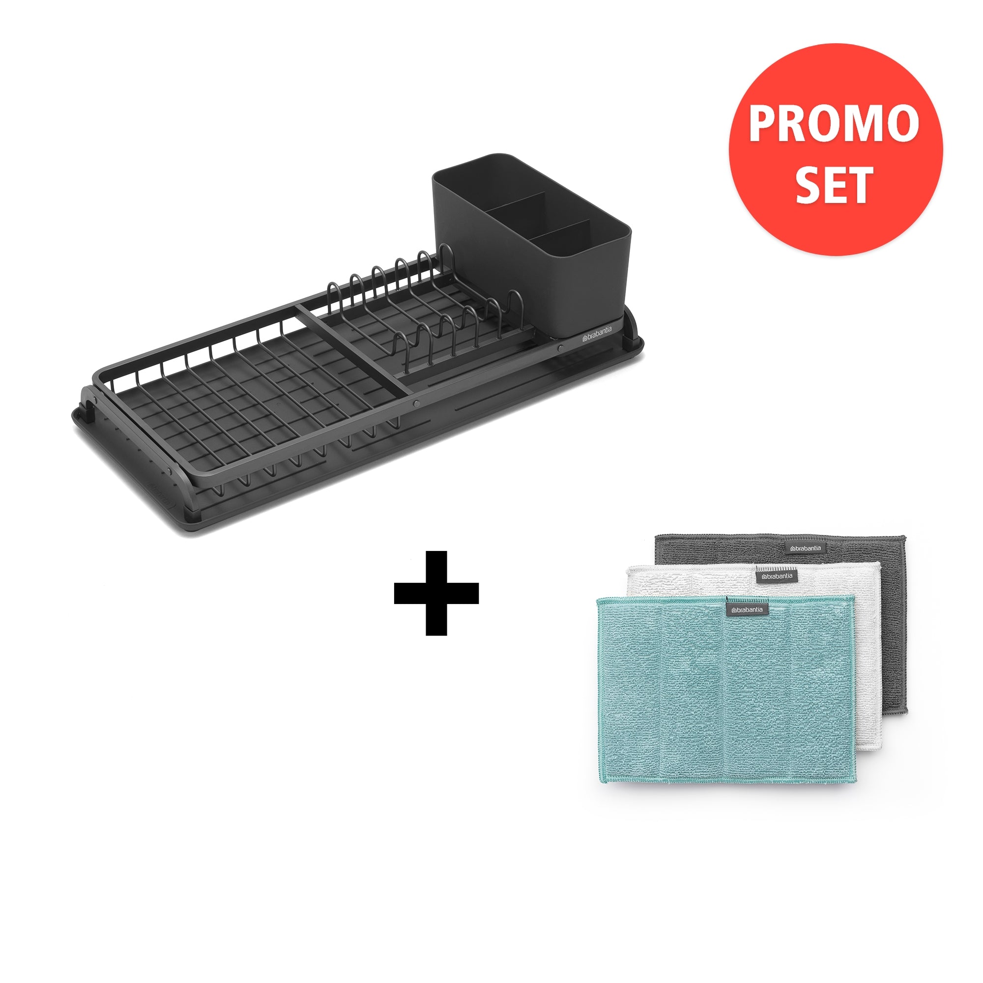 Brabantia Compact Dish Drying Rack + Microfibre Cleaning Pads