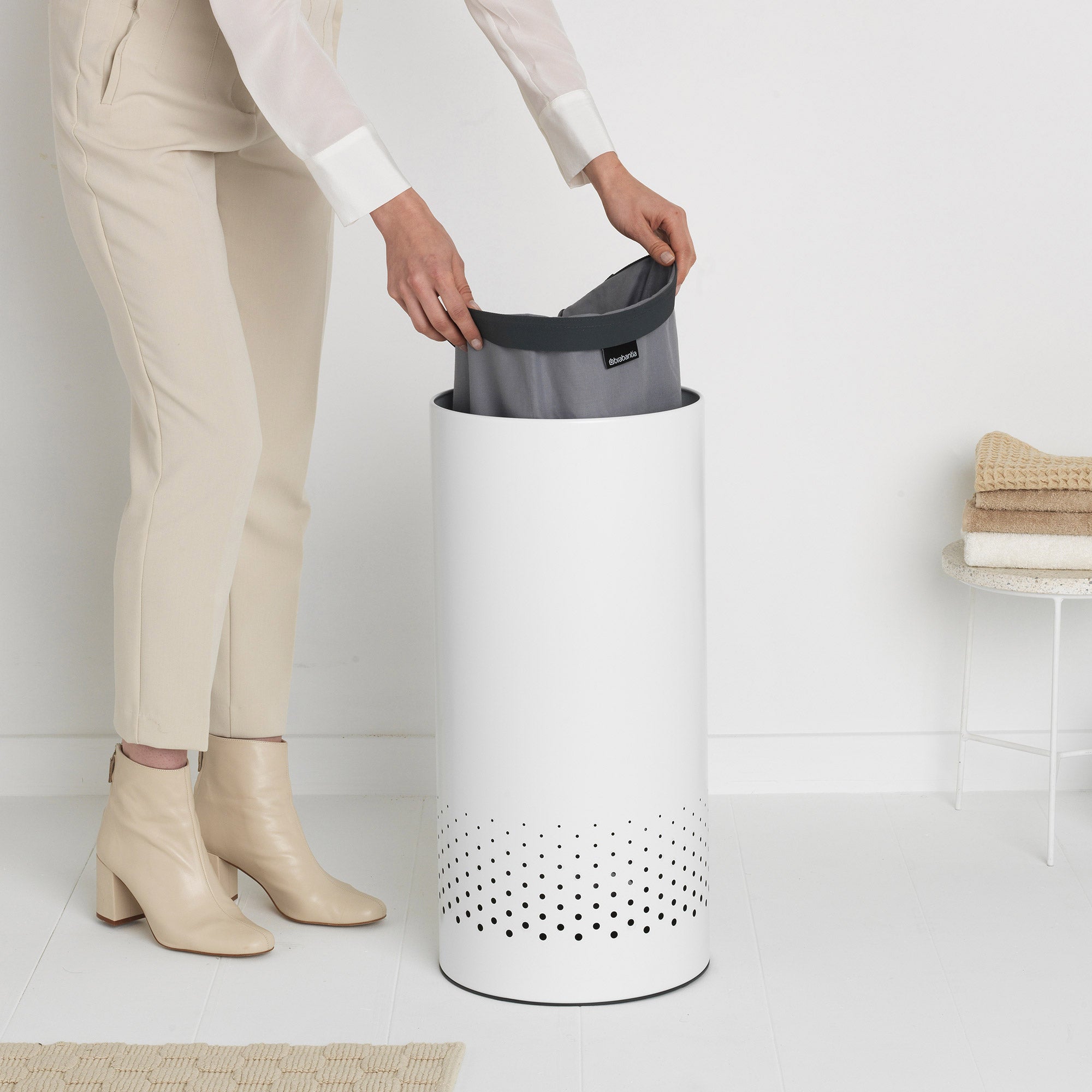 Brabantia Laundry Bin 35 Litre - White with Grey Lid