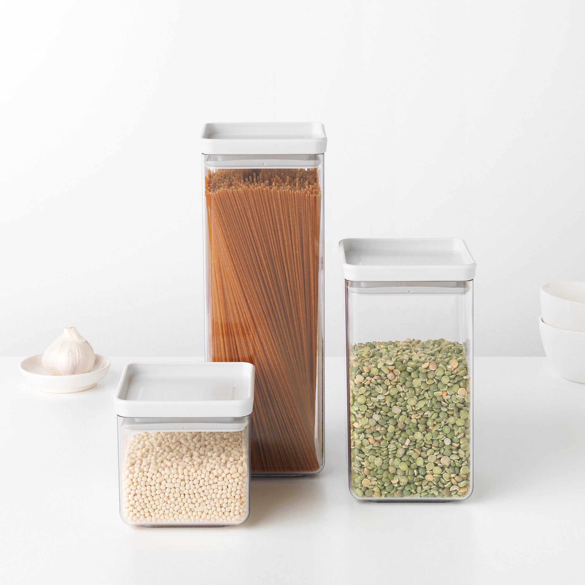 Brabantia Stackable Square Canister 2.5L Light Grey Lid