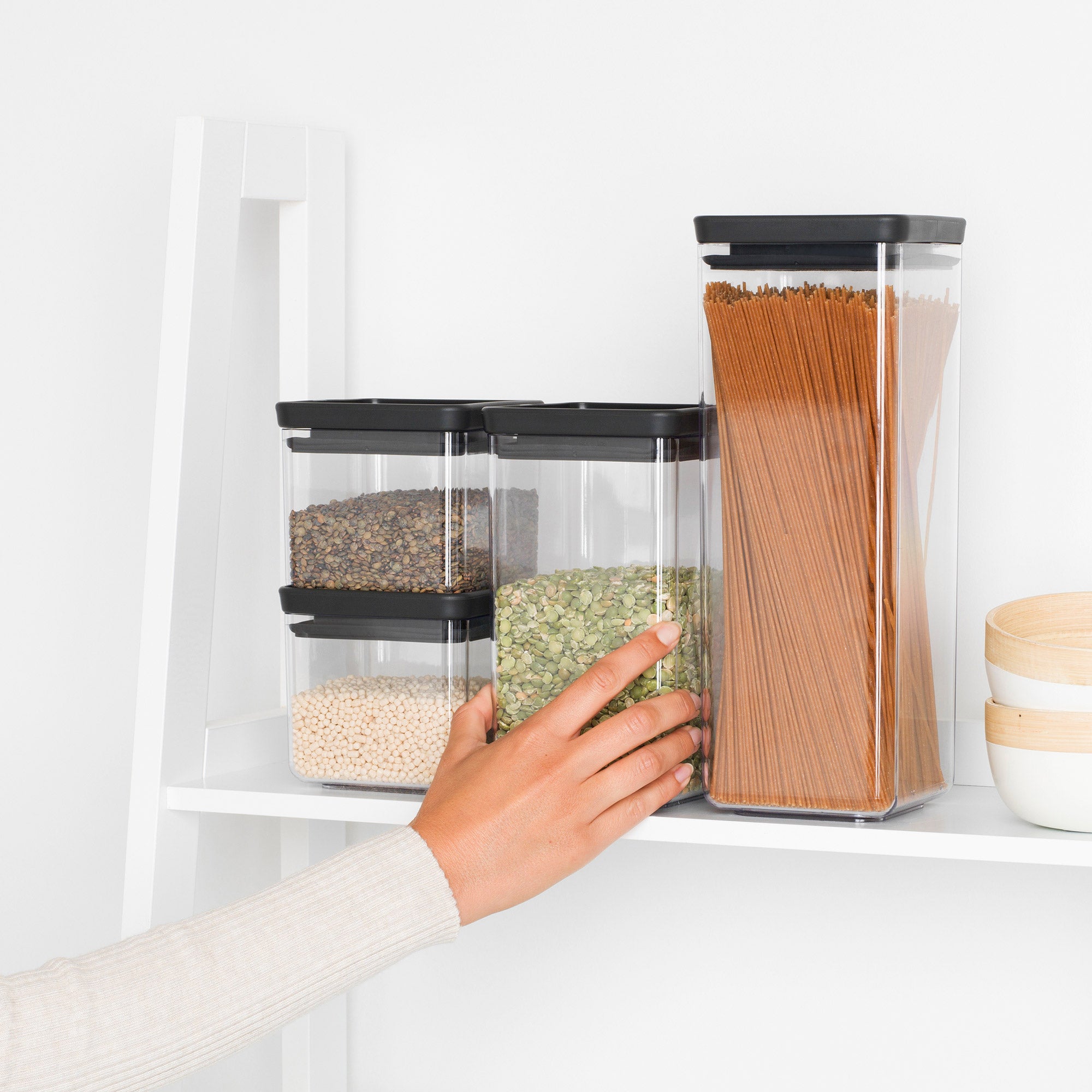 Brabantia Stackable Square Canister Dark Grey Lid Set of 4