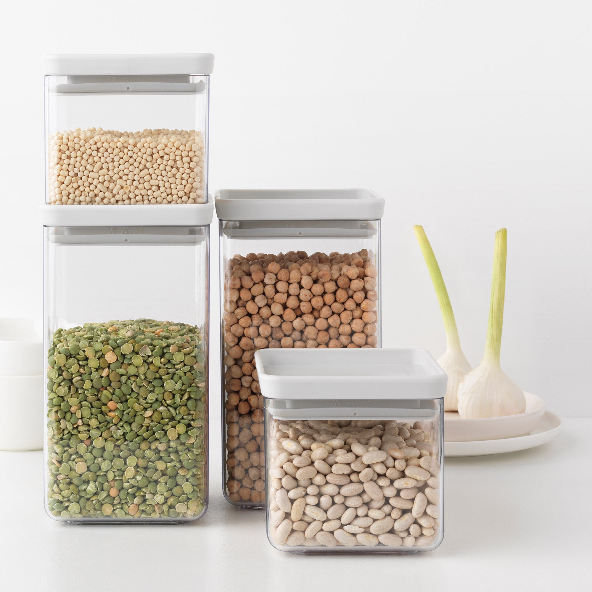 Brabantia Stackable Square Canister Light Grey Lid Set of 4