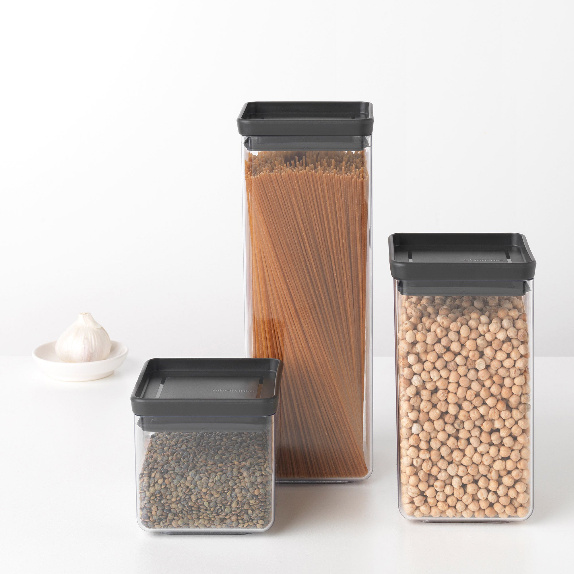 Brabantia Stackable Square Canister 0.7L Dark Grey Lid