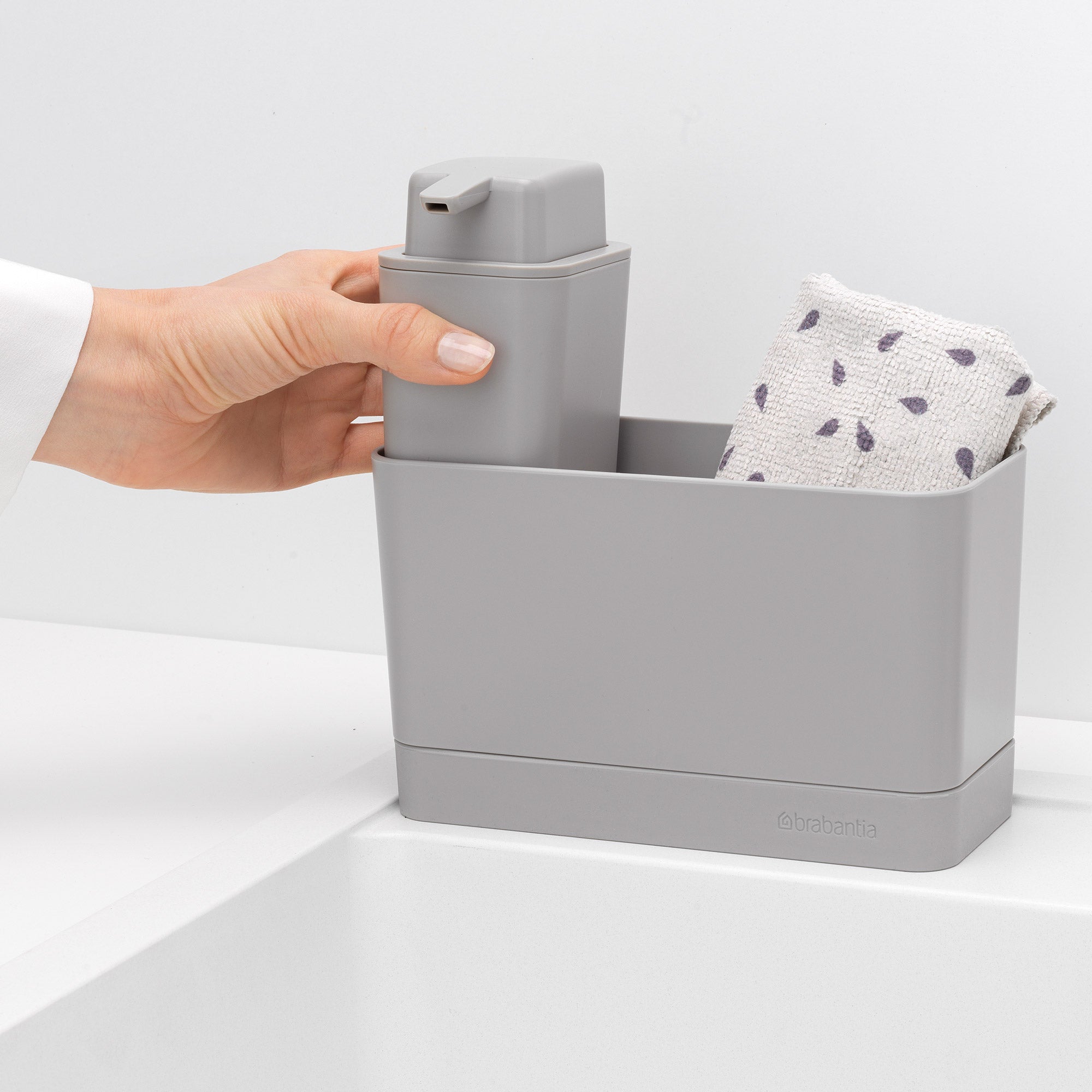Brabantia Sink Organiser Set, Sink Organiser and Soap Dispenser Mid Grey