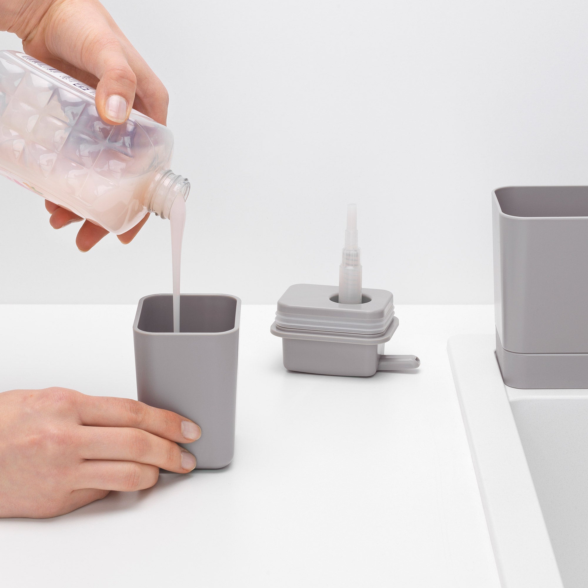 Brabantia Sink Organiser Set, Sink Organiser and Soap Dispenser Mid Grey