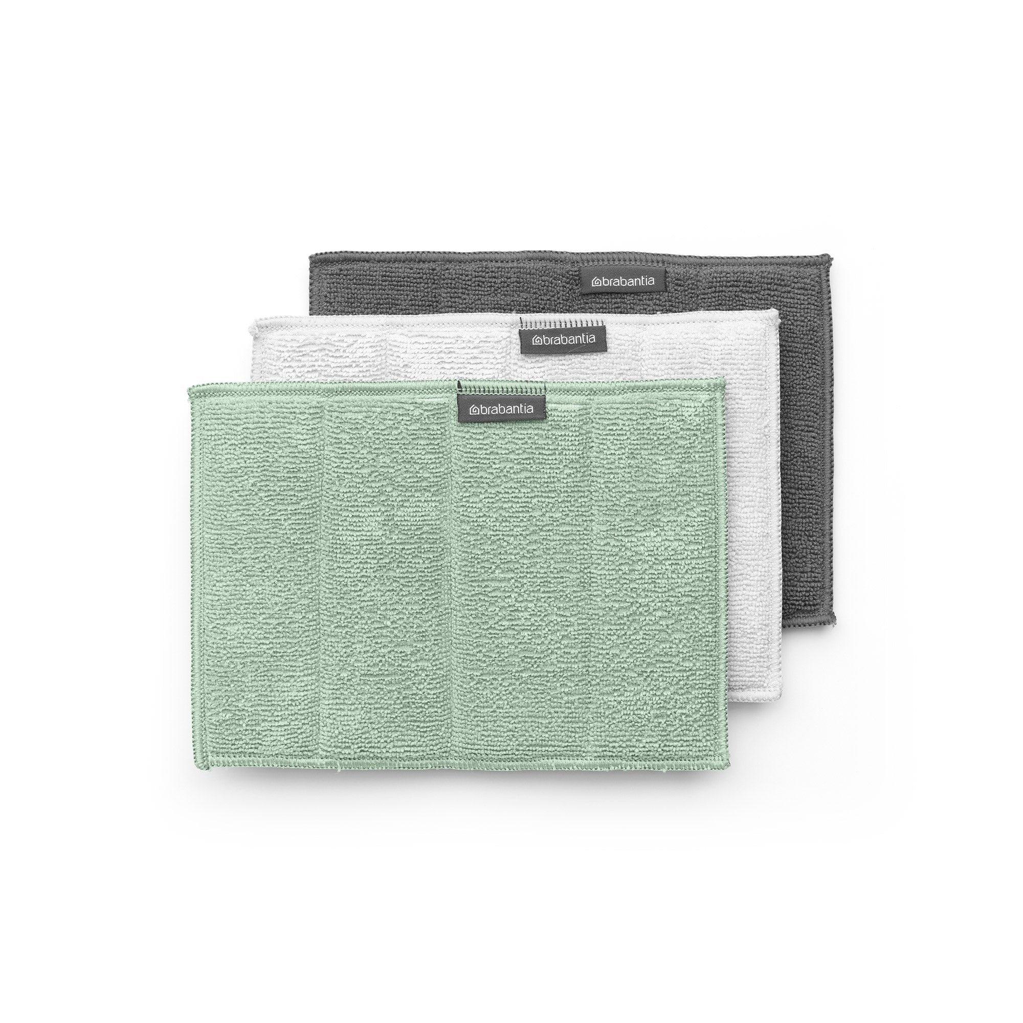 Brabantia Microfibre Cleaning Pads, Set of 3, 16x22 cm (Dark Grey / Light Grey / Jade Green)