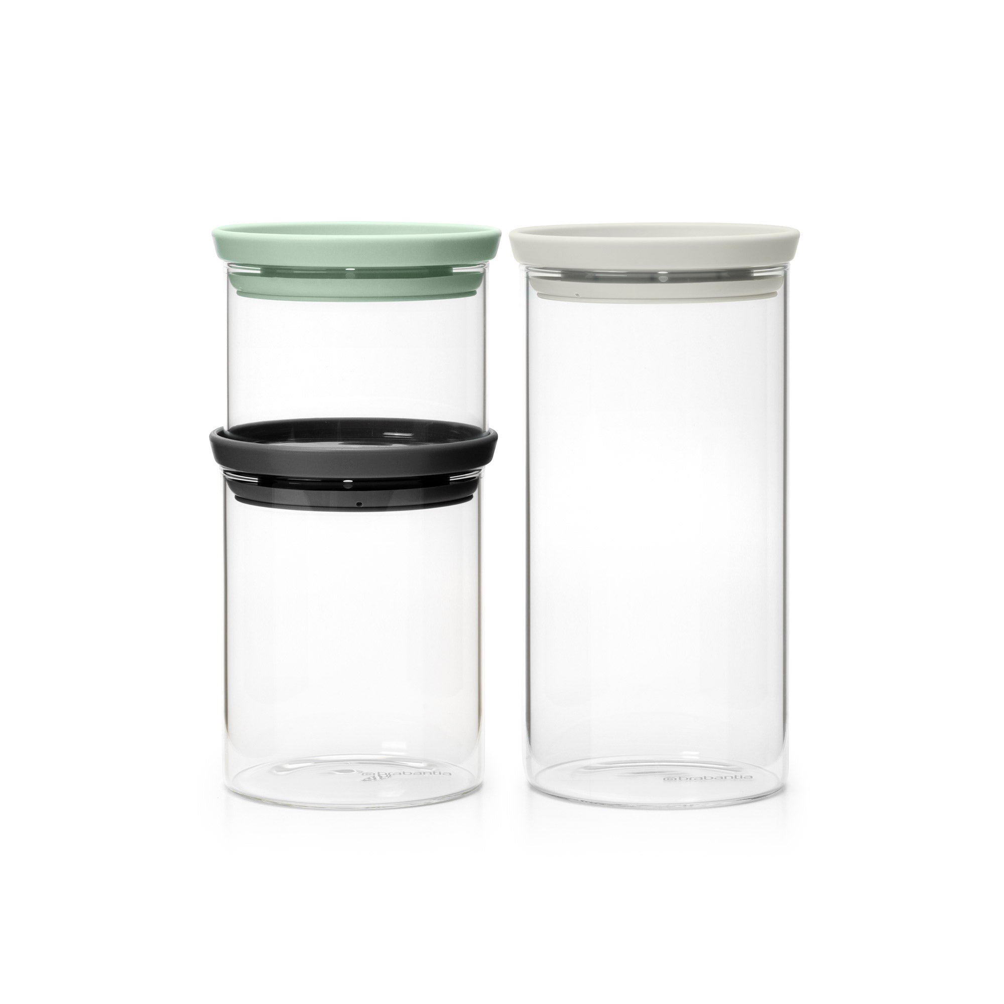 Brabantia Stackable Glass Jar 3 Piece Set with Soft Tone Lids (0.3/0.6/1.1 Litre)