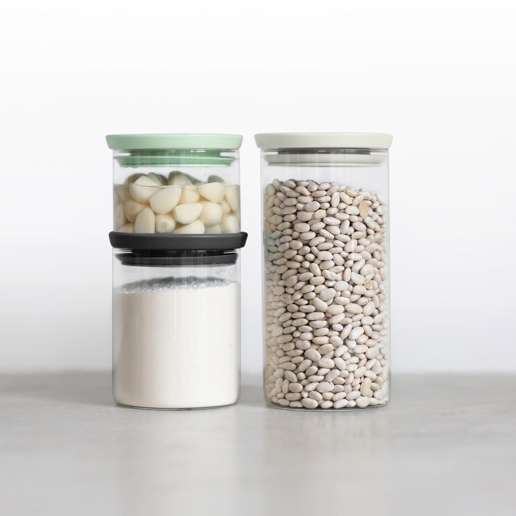 Brabantia Stackable Glass Jar 3 Piece Set with Soft Tone Lids (0.3/0.6/1.1 Litre)