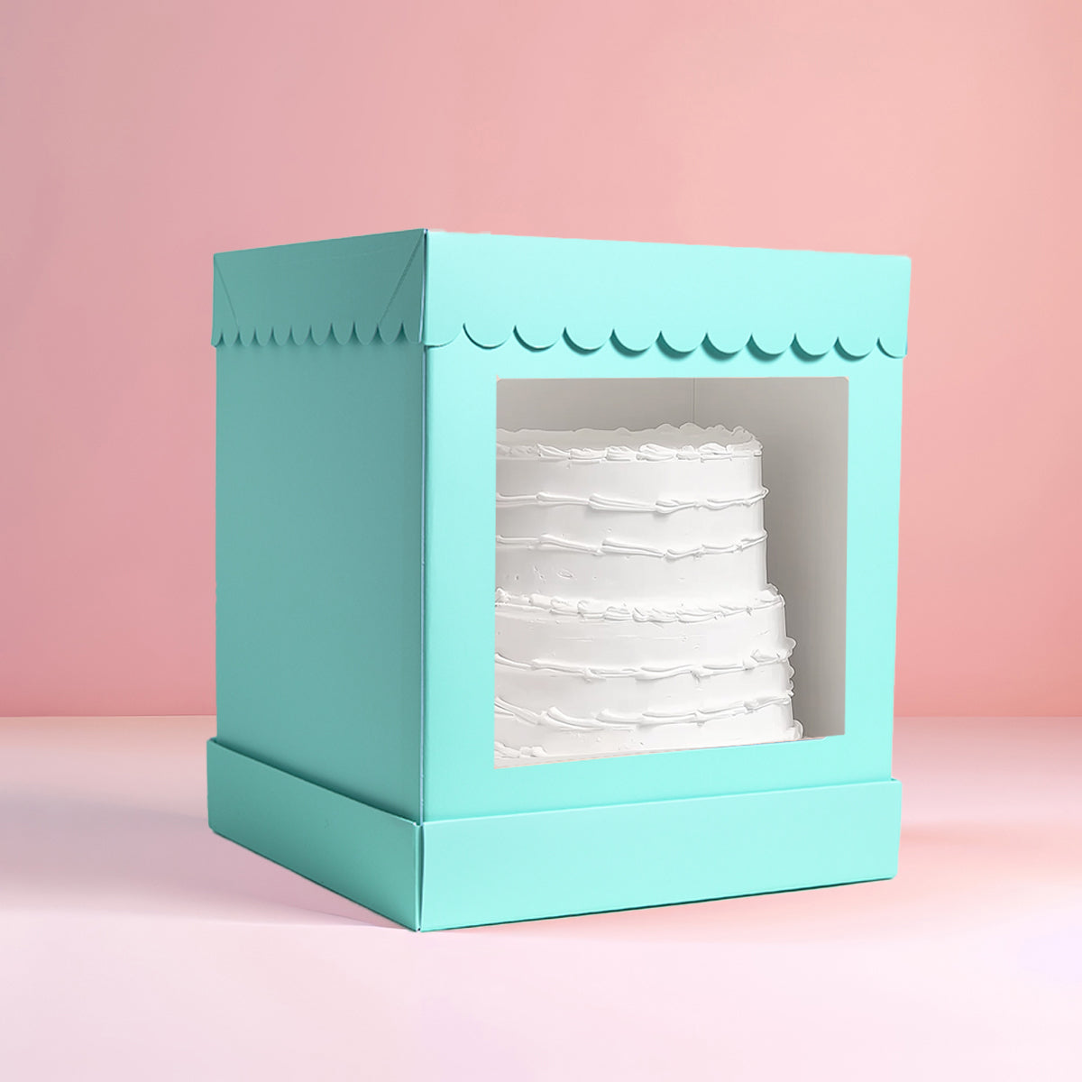 Papyrus Tall Scalloped Cake Box Pastel Blue 10 x 10 x 12in