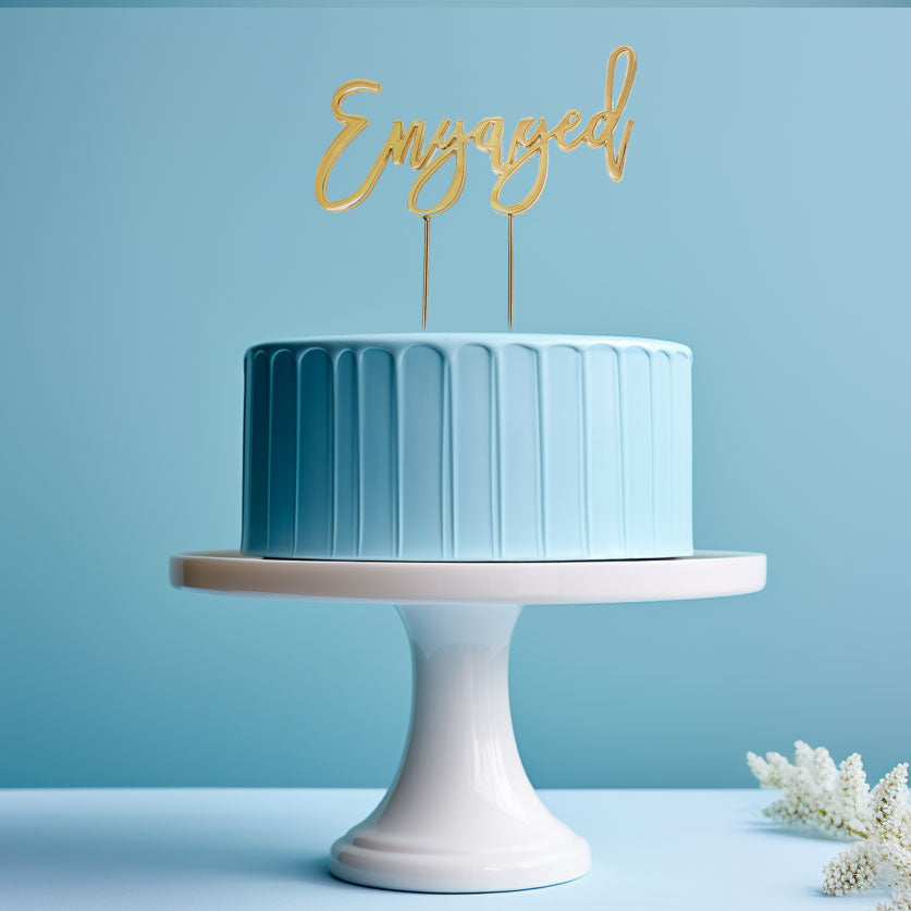 Cake & Candle Plated Cake Topper Engaged Gold